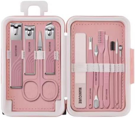Manicure Set for Women, Nail Care Kit in Portable Luggage Case, Pink Grooming Set, Nail Clipper and Tools