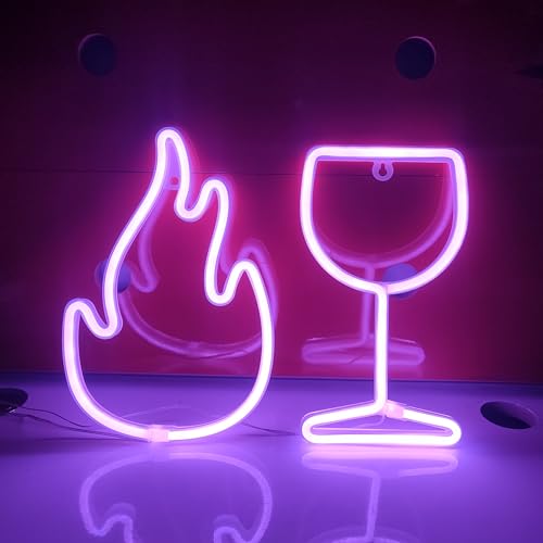 Image of JYWJ Flame Neon Sign,USB or 3-AA Battery Powered Neon Light,LED Table Decoration,Bedroom Wall Decoration,Birthday Gift,Wedding Supplies Business Gift(Purple)