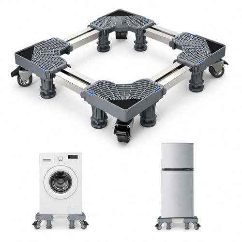 Image of Taggy Washing Machine Stand for Front Load & Top Load Machines | Adjustable Heavy Duty Fridge Stand with Wheels & Anti-Vibration Feet | Rust Resistant Trolley Base | Easy Cleaning | 1 Year Warranty
