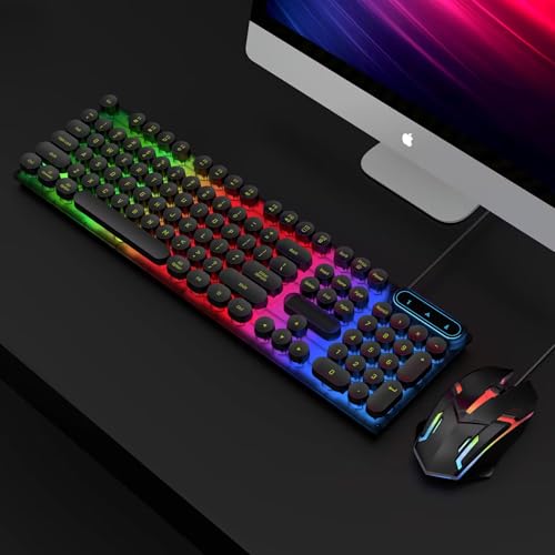 Image of Wired Crack Rainbow Gaming Keyboard and Mouse Combo, 104 Keys Light Up Mechanical Feeling Computer Keyboard for Windows, Laptop, PC Gamers Office Device, Travel, Business Trip,Woking-Black