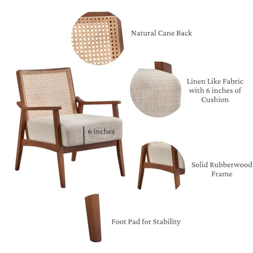Sillón con respaldo de caña y estructura de madera marrón miniatura 3