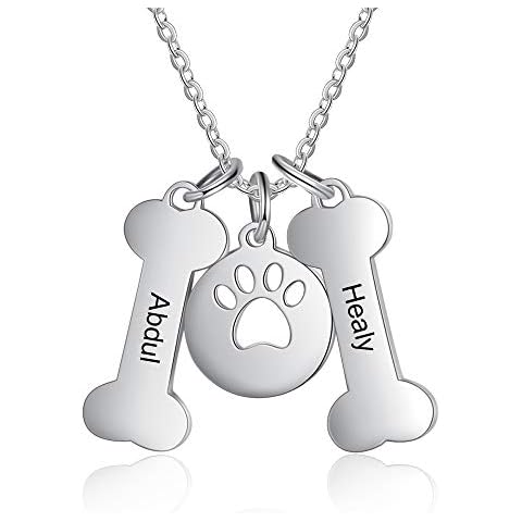 SimpleQ Double Dog Bone and Paw Charm Pendant - Engrave Your Pets Name, Personalized Dog Loss Gift Memorial in Memory of Pets Jewelry Cover