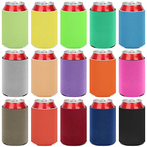 Desing Wish Blankodosen-Kühlhüllen, 15 Stück DIY Bulk Foam Drink Can Covers Kühler, personalisierte Sublimationshüllen, Soda-Dosen-Isolator für Party, Hochzeiten, HTV-Vinyl-Projekte (15 Stück, bunt) Cover