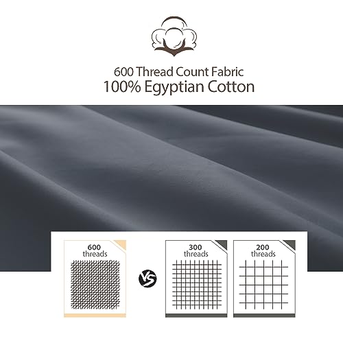 Image of 100% Egyptian Cotton Pillow Protectors Set of 4, 600 Thread Count King Size Bed Pillow Cases with Zipper, Sateen Weave Cooling Pillow Cases Quiet and Breathable Easy Care (4PCS, King, Dark Grey)