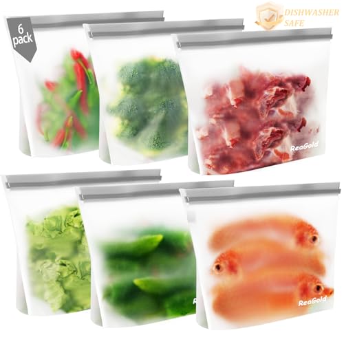 ReaGold 6 Stück Silikonbeutel für Lebensmittel, Gefrierbeutel Wiederverwendbar, My Zip Beutel Original, Ziplock Beutel, Gefrierbeutel Zipper Sandwichbeutel für Gemüse Milch Snacks Fleisch