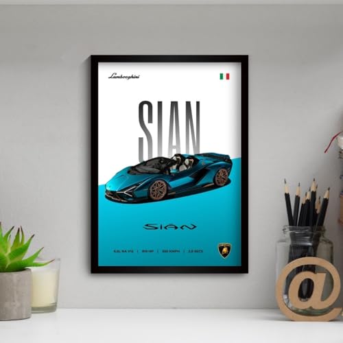 Image of Funk You Store Lamborghini Sian Poster | Framed Lamborghini A4 Sized (31 x 23 cm) | Car Posters for Wall, Gift for Boys Supercar Frame | Car Poster for Wall, Bedroom, Hostel, Study Room (F 057)