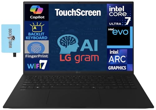 LG gram AI Powered Laptop 17.0' Touchscreen LCD WQXGA Display (Intel Ultra 7-258V, 32GB LPDDR5X, 2TB PCIe SSD, Intel Arc, Backlit KB, Fingerprint, 2 Thunderbolt 4, Win 11 Home) w/DKZ USB Port Expander