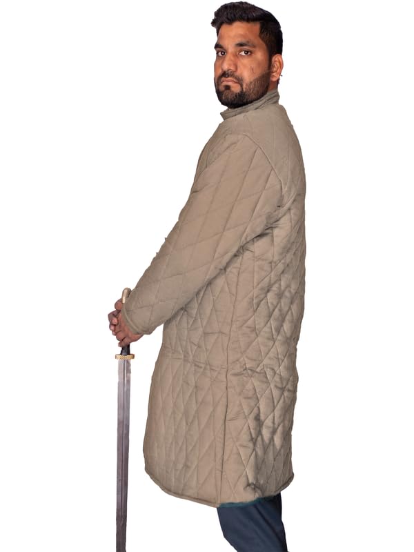 Medievals Gambeson Padded Quilted Jacket Cotton Aketon for Renaissance SCA Cosplay Costumes Camel
