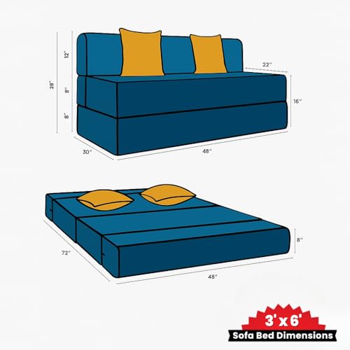 Image of CELLBELL Comfy Sofa Cum Bed 4x6 Feet | Foldable Dual Use Couch Bed with Soft Cushions, Washable Fabric Cover & Sturdy Frame | Space Saving Modern Design for Living Room, Bedroom & Guest Use (Teal)