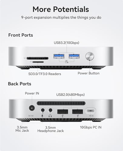 Image of ORICO USB Hub Compatibility with Mac mini M4, 9-in-1 Aluminum Dock with SSD Enclosure for NVME /SATA M.2, USB A 10Gbps, 3.0 SD /TF Card Readers, 3.5mm Audio Jack