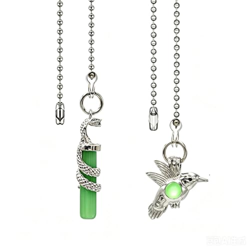 Image of Hummingbird and Cobra Pattern Ceiling Fan Pull Chain,Pull Chain Extension Glow in The Dark,12in Fan Pull Chain Pendant,Ceiling Fan Chain Extender with Beaded Fluorescent Light Chains Ornaments, 2PCS