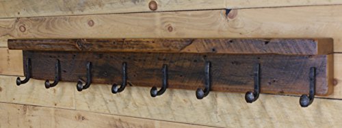 NorthShore Reclaimed Wood 48 Coat Rack Shelf with 8 Railroad Spike Hooks 48