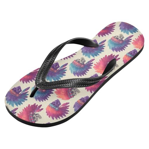 Flip Flop Sandals Tribal Skull Print for Women Men Beach Outdoor XS2