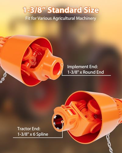 Pto Drive Shaft 1 3/8" Pto Shaft, 39"-55" Brush Hog Pto Shaft, 6 Spline End Round End Pto Driveline Shaft, Series 4 Tractor for Bush Hog,Finish Mower,Rotary Cutter