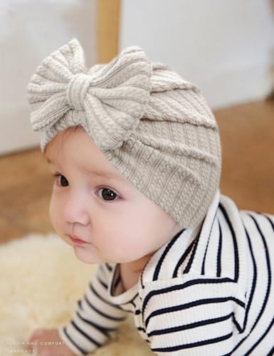 3 Pack Velvet Baby Turban Hats with Bow, Stretchy Baby Head Cover Beanies for Newborn, Toddler, Infant Head Wraps4