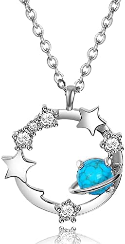 KIMIEVOL Necklaces for Women Turquoise December Birthstone Necklace Sterling Silver Star Planet Pendant Anniversary Birthday Christmas Valentine Jewelry Gifts for Women