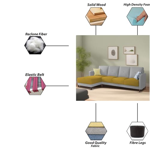 Image of Baloney LHS 6 Seater L Shape Sofa Set for Living Room (Yellow Grey Fabric) Premium Fabric Sofa