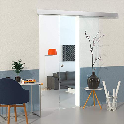 Juego de puerta corredera de cristal con cierre suave, transparente, 2150 x 1050 x 8 mm, puerta corredera de cristal, puerta interior, puerta de habitaciones, puerta de oficina Cover