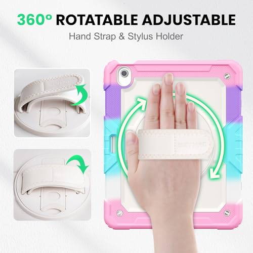 Image of SEYMAC for iPad Air 13 Inch Case M4 / M3 / M2 (2026 /2025 / 2024), Heavy Duty Shockproof Protective Case with Screen Protector, 360 Rotating Stand, Hand /Shoulder Strap and Pen Holder, Colorful Pink