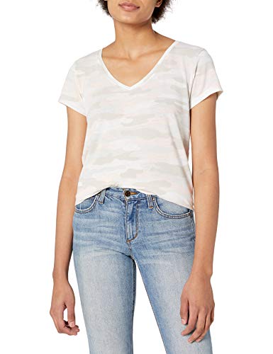 Lucky Brand Women's Short Sleeve V Neck One Pocket Tee, Pink camo, M