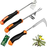 GANCHUN 2026 Weed Puller Tool, 3 Pack New Garden Stainless Steel Weeder Tool Hand Weeder Tool,Multi-Purpose Weed Remover Tool Weeding Tools for Gardening(Rubber Handle)