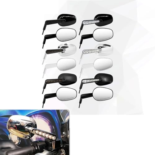 Rétroviseurs universels noirs pour moto avec clignotants et feux de course en verre transparent