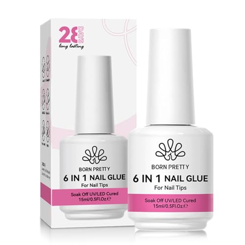 Born Pretty Nail Glue for Press on Nails, Blooming & Rhinestone - Quick Dry Nail Adhesive for Tips, 6 in 1 Gel Nails Glue Nail Art Design and DIY Extensions for Home Salon