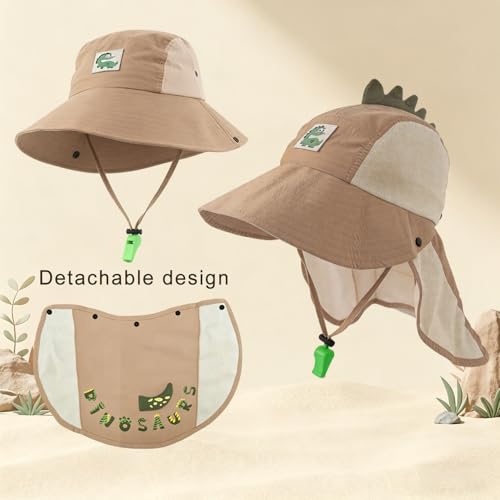 Image of SNOWIE SOFT Wide Brim Sun Hat for Kids Girls with Neck Flap Shawl, UPF 50+ Adjustable Chin Strap Sun Protection Hat for Girls 2-10 Years Old, Summer Breathable Sun Visor Hat Windproof Beach Hat