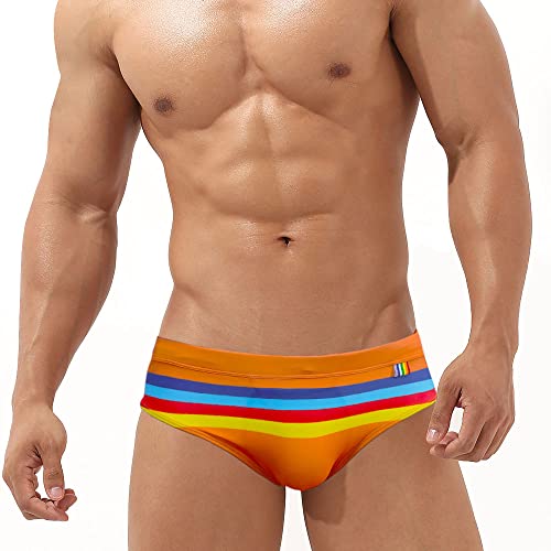 UXH Mens Swimsuit Briefs Padded Strips Swimwear Male Mesh Sexy Swimming Board Beach Surfing Swim
