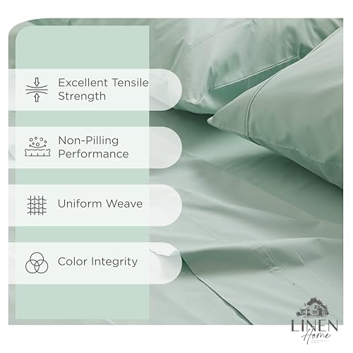 Image of Linen Home 100% Cotton Percale Sheets Queen Size, Pastel Turk, Deep Pocket, 4 Pieces Set - 1 Flat, 1 Deep Pocket Fitted Sheet and 2 Pillowcases, Crisp Cool and Strong Bed Linen