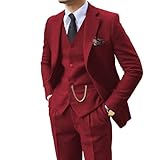 Retro Herringbone Tweed Suits for Men 3 Pieces Prom Suit Set Classic Tuxedo Slim Fit Mens Suits Formal Autumn Winter Jacket Pants Set Burgundy M