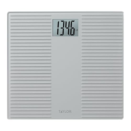 Image of Taylor Digital Bathroom Scale for Body Weight, 11.8 x 11.8 Inch 5mm Tempered Glass Platform, Large Display, 350 lb Capacity, Slip-Resistant Silicone Design, Silver