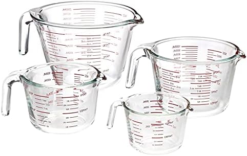 AmazonCommercial Glass Measuring Cup Set, 4 Piece Set Includes 250 ml, 450 ml, 1 L and 2 L