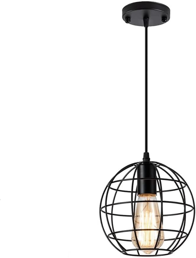 Lustre industriel en fer forgé E27 suspension luminaire en métal noir