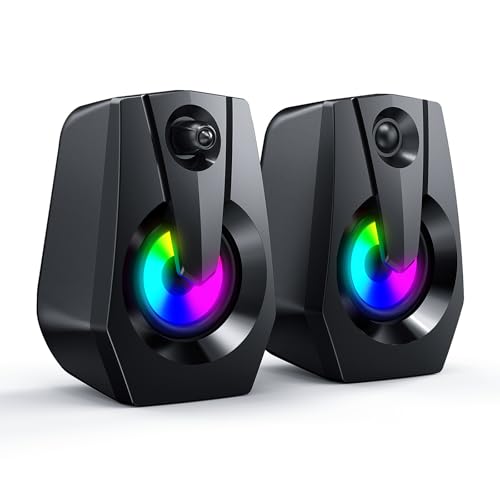 Smalody Haut-parleurs d'ordinateur, Haut-parleurs PC filaires alimentés par USB, multimédia stéréo, lumières RGB de Jeu, De Jeu 3,5mm AUX pour Moniteur...