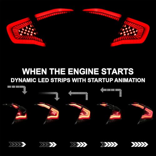 Image of SPEC-D TUNING Glossy Black Smoke Tail Lights w /Red LED Strips, Sequential LED Turn Signal, and Startup Animation Compatible with 2016-2021 Honda Civic 4-Door Sedan, Left + Right Pair Assembly