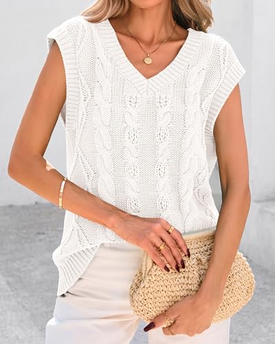 BTFBM Women's Oversized Sweater Vest 2025 Fall V Neck Casual Sleeveless Sweaters Loose Cable Knit Summer Pullover Tops4