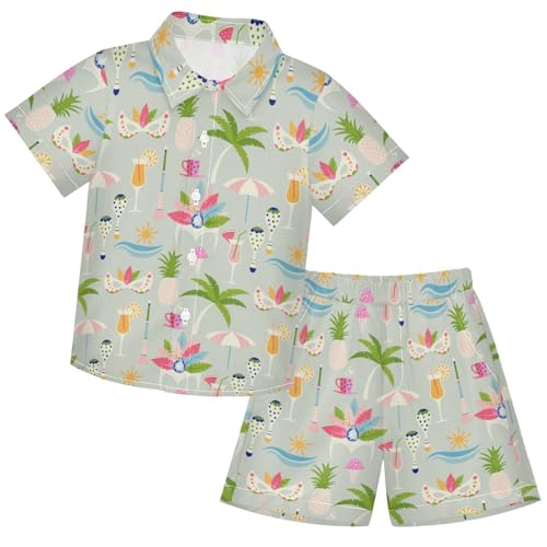 Image of visesunny Boy's 2 Pieces Shirt and Short Set Casual Shirts Short Sleeve Beach Shorts Summer Outfits for 3-10 Years Kids