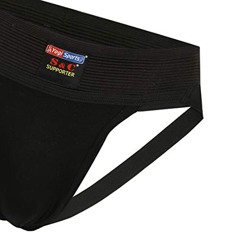 S&C Gym Athletic Cotton Supporter Jockstrap with Cup Pocket for Men, Black, Small