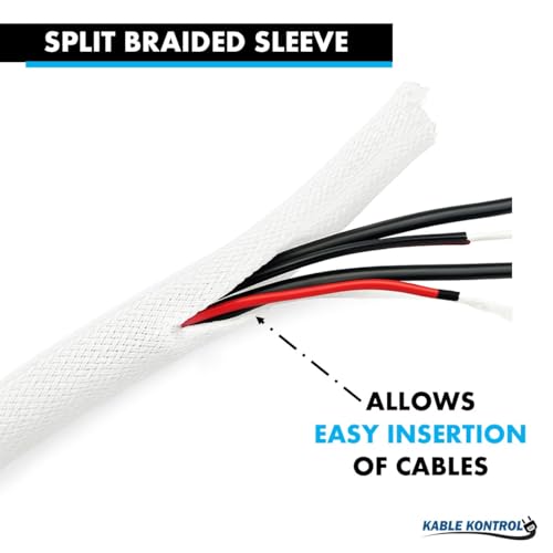 Funda trenzada para cables Kable Kontrol de 50 pies y 2 pulgadas, cubierta auto-cerrable para gestión de cables en aplicaciones automotrices e industriales, color blanco miniatura 3