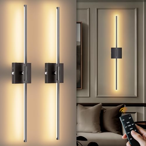 42 Inch Battery Operated Wall Sconces: 20000mAh Wireless Wall Light Set of 2 with Remote - LED Dimmable Rechargeable Wall Lamp - 360 Rotating Cordless Large Wall Sconce for Living Room Bedroom Hallway