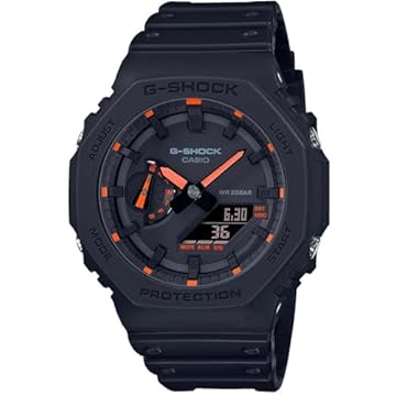 Casio Relógio masculino GA-2100-1A4ER G-Shock Neon Accent Quartz Preto/Preto, Laranja, one size fits all, esportivo