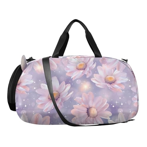 Duffle Bag for Boys or Girls with Shoes Compartment, Summer Pink Daisy Sports Travel Bag Overnight2