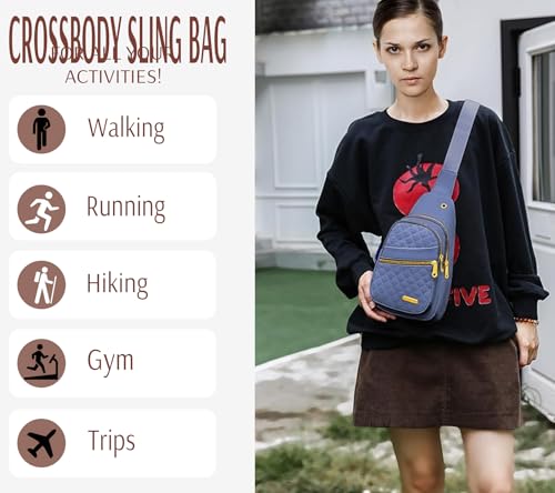 Quilted Sling Backpack, Small Crossbody Shoulder Bag for Women, Pink (Navy Blue)2