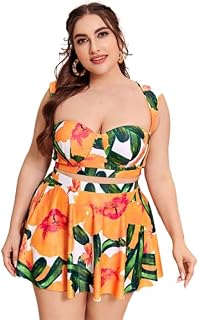 Plus Cut-Out Underwire Bikini Swimsuit with Beach Skirt Orange - XL - 8XL Price In India