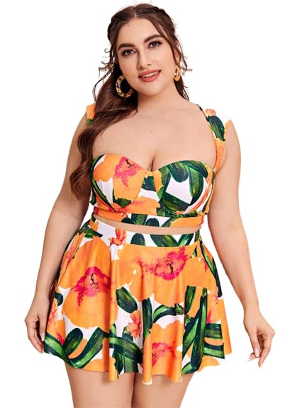 Plus Cut-Out Underwire Bikini Swimsuit with Beach Skirt Orange - XL - 8XL - Review, Price and Buying Guide