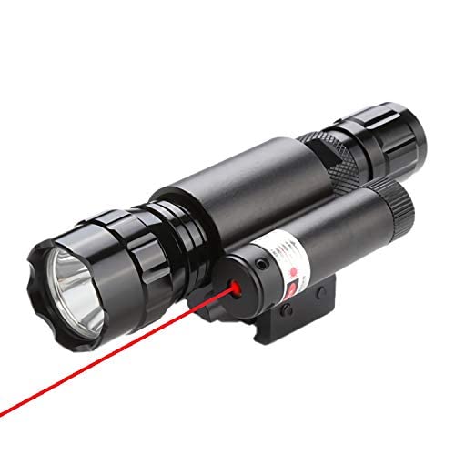 Tactical Flashlight and Red Laser Dot Sight Scope Combo with Pressure Switch, Charger and Battery, fits for 20mm Picatiny/Waver Rail System