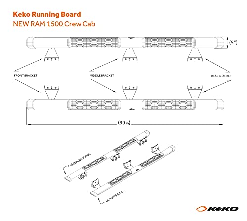 Estribos Keko para 1500 Crew Cab 2019-2025, aluminio y acero miniatura 7