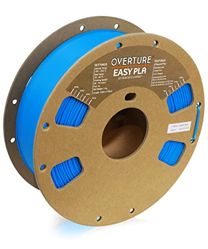 Overture Easy Pla 1.75Mm 3D Printer Filament, 1Kg Cardboard Spool (2.2Lbs), Dimensional Accuracy +/- 0.03Mm, Fit Most Fdm Printer (Easy Digital Blue) #TOP14