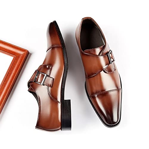 Dress Oxford for Men Slip On Monk Strap Cap Toe Burnished Toe Leather Non Slip Rubber Sole Block Heel Working3